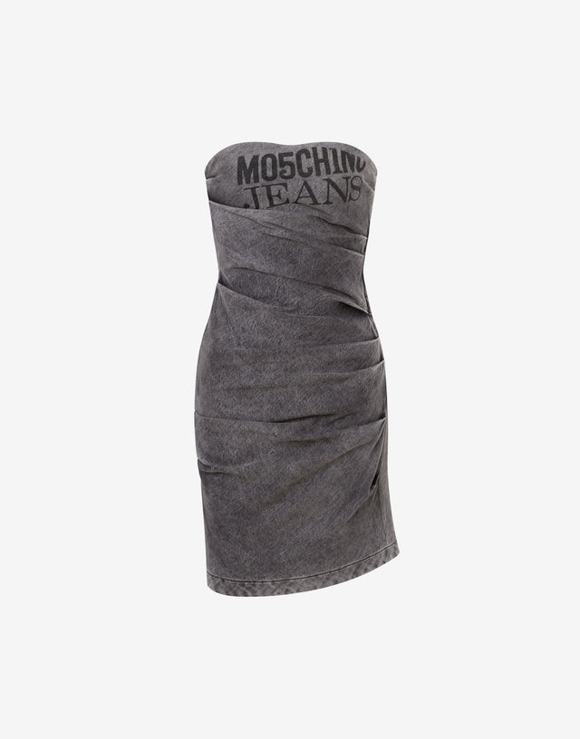 Stretch denim dress Logo Print Dark grey Moschino Jeans 0