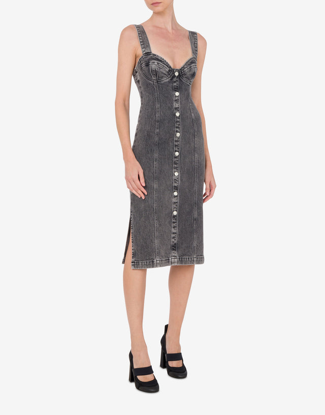 Stretch denim dress with buttons Dark grey Moschino Jeans 1