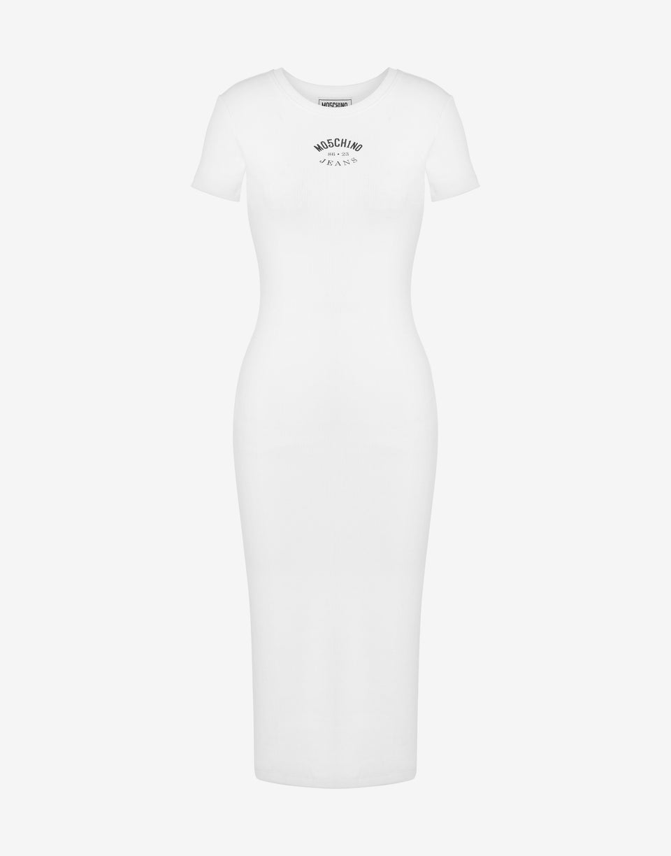 Geripptes Stretch-Baumwollkleid Weiß Moschino Jeans 0
