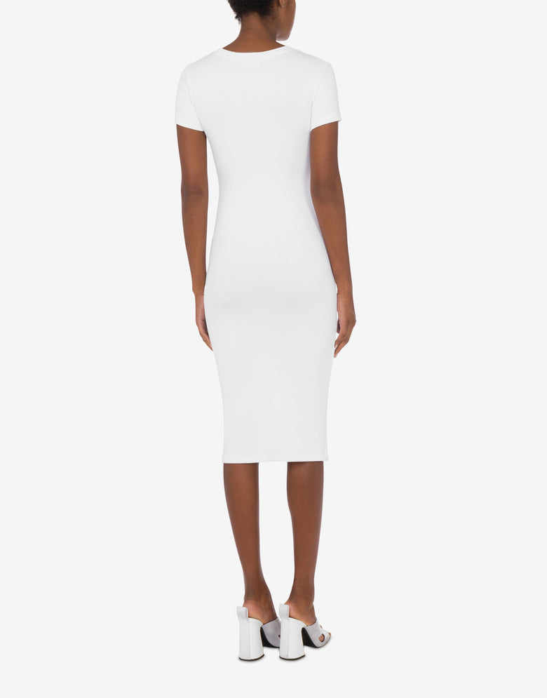 Geripptes Stretch-Baumwollkleid Weiß Moschino Jeans 2