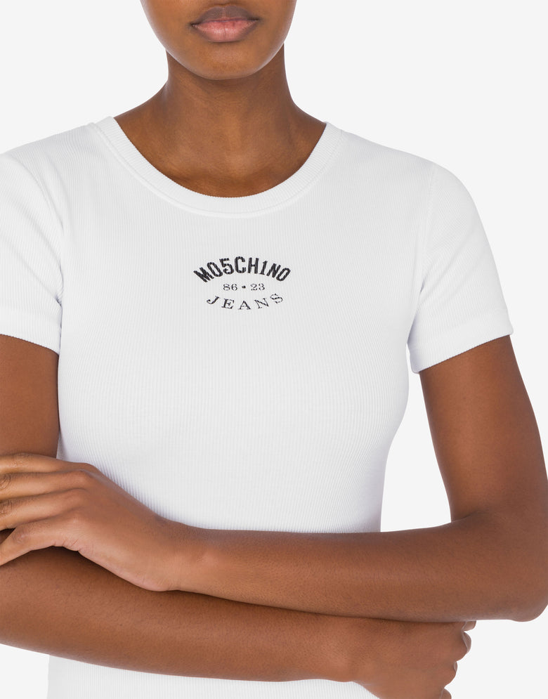 Geripptes Stretch-Baumwollkleid Weiß Moschino Jeans 3