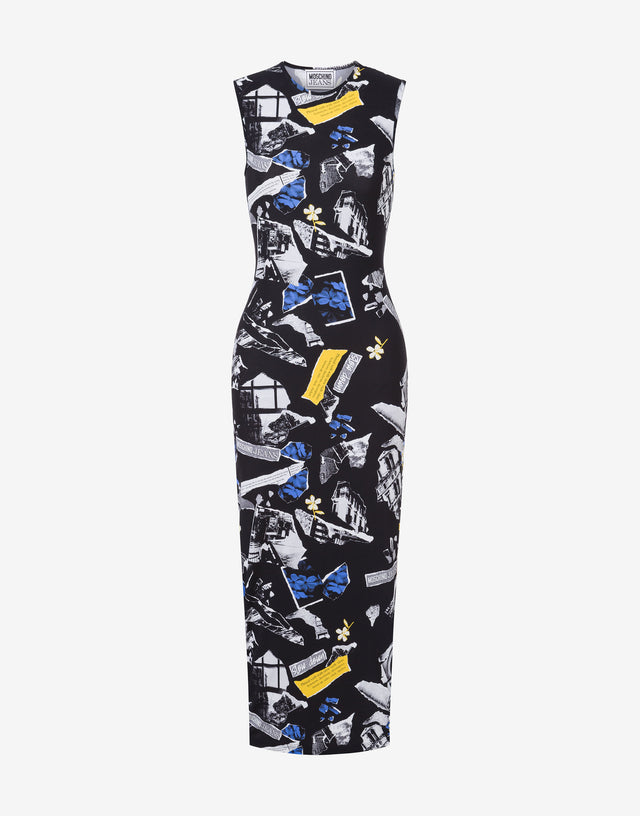 Long lycra dress Punk Print Black Moschino Jeans 0