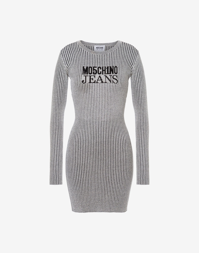 Lurex knit dress with logo Silver Moschino Jeans 0