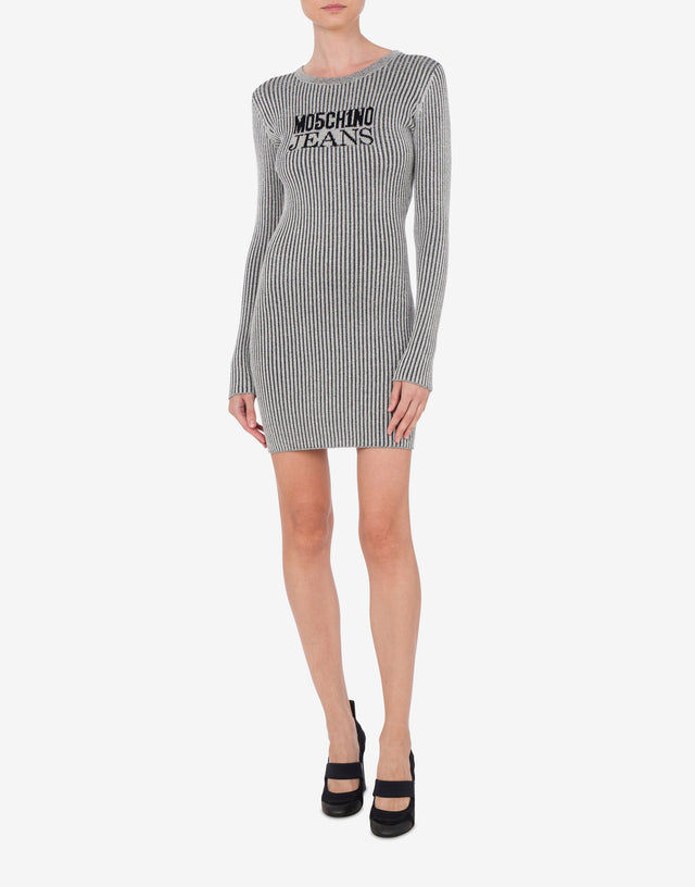 Lurex knit dress with logo Silver Moschino Jeans 1
