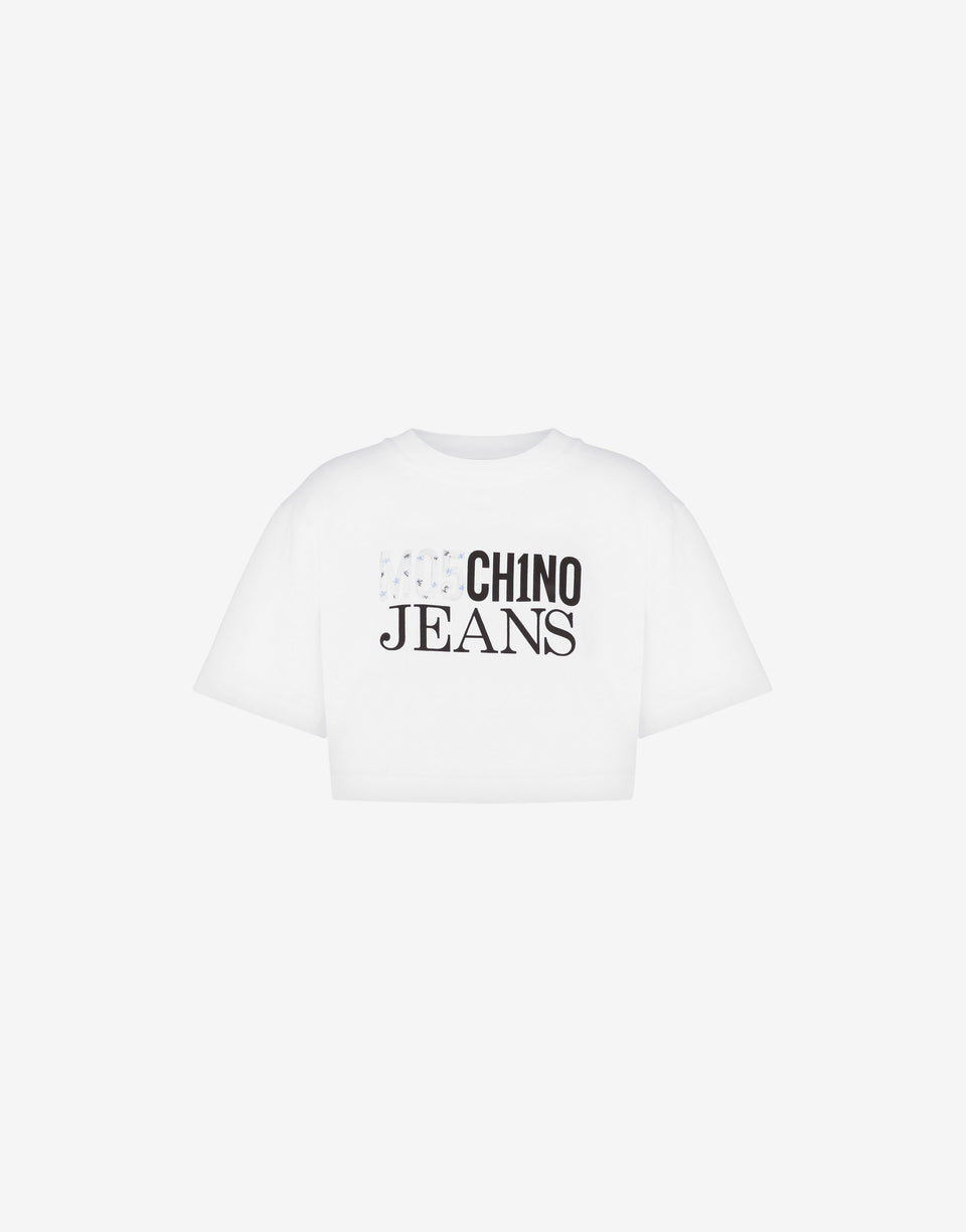 T-shirt cropped en jersey Logo Print Blanc Moschino Jeans 0