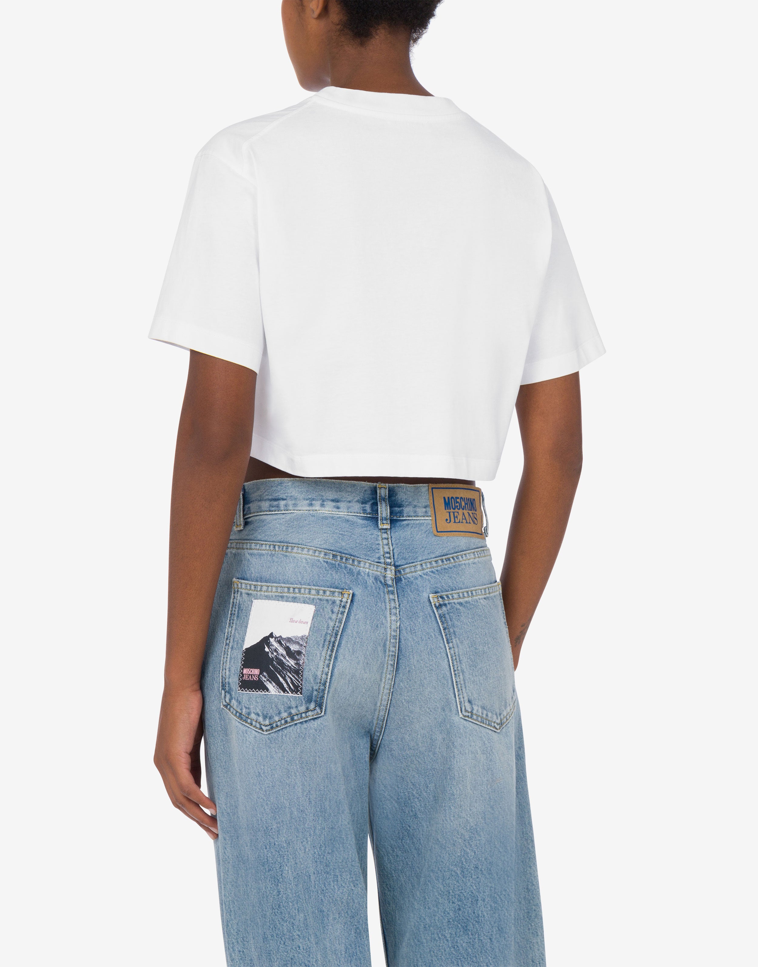 T-shirt cropped in jersey Logo Print Moschino Jeans