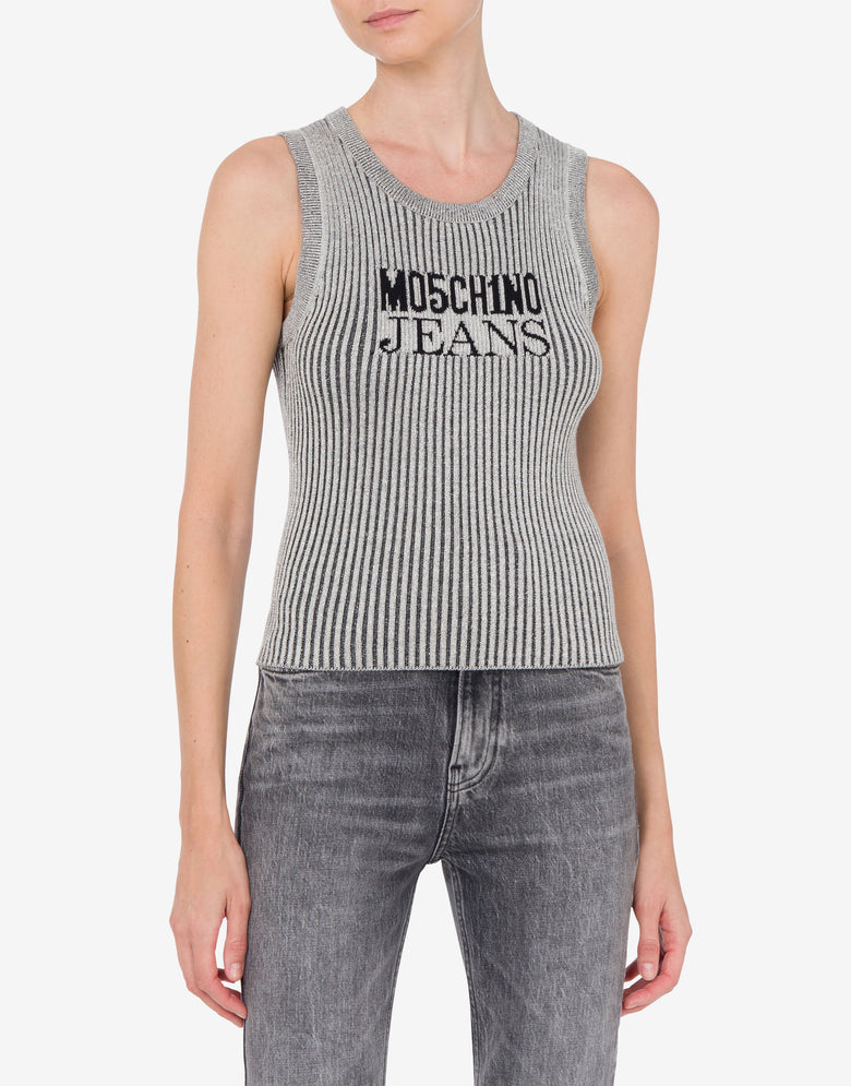 Top in maglia lurex con logo	 Argento Moschino Jeans 1