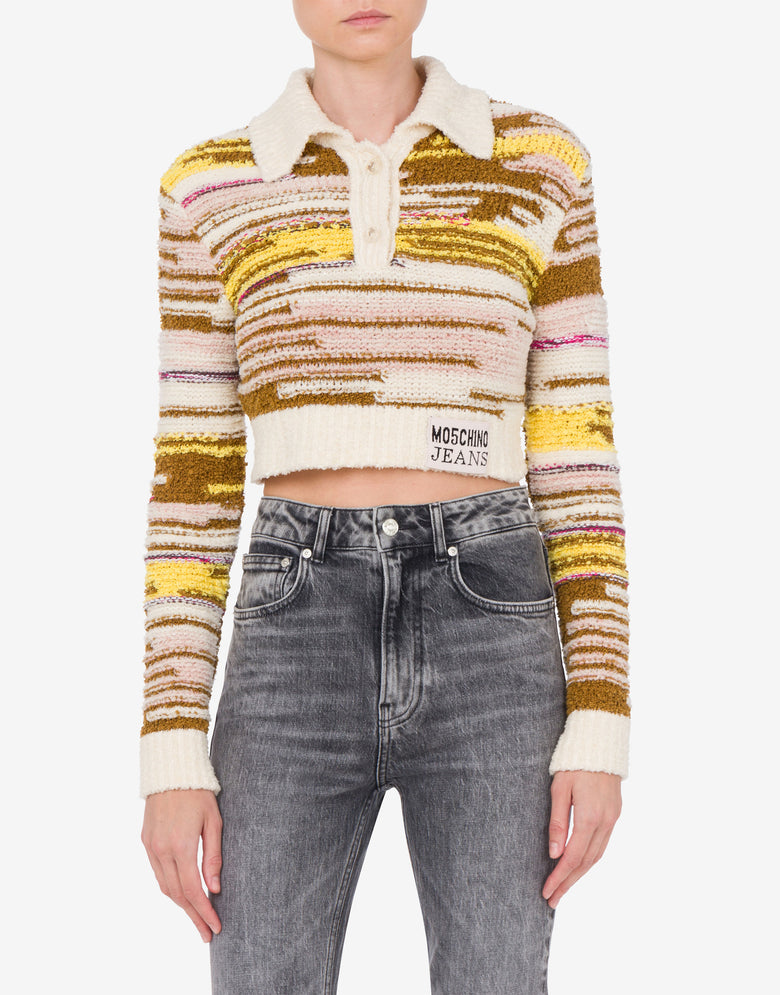 Cropped multicolor cotton and nylon pullover Ivory Moschino Jeans 1
