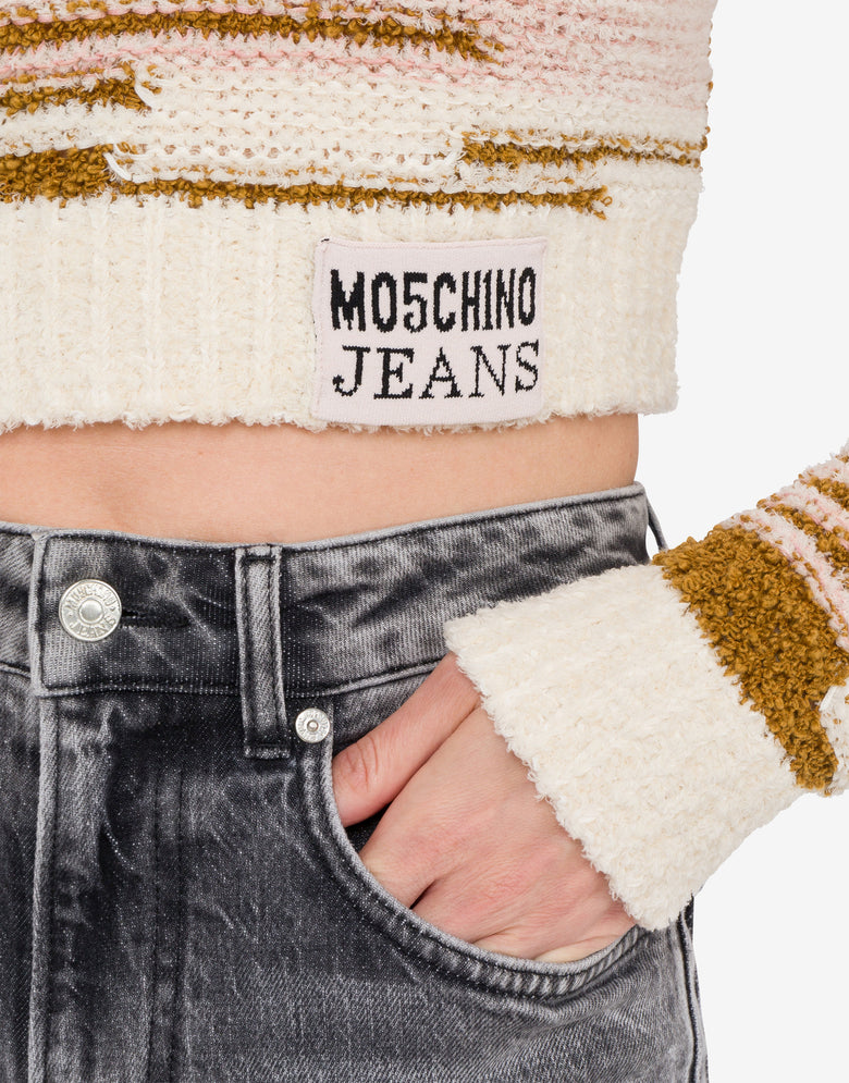 Cropped multicolor cotton and nylon pullover Ivory Moschino Jeans 3