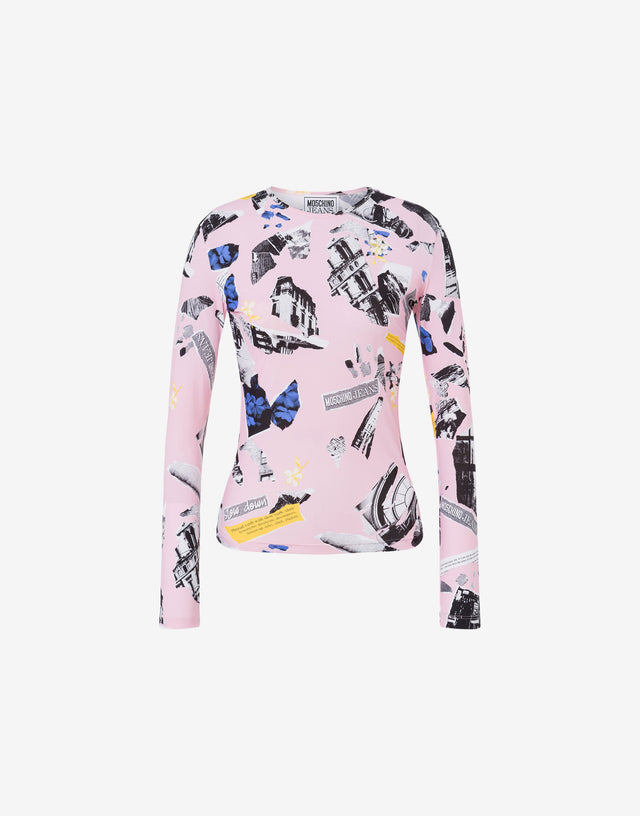 Lycra T-shirt Punk Print Pink Moschino Jeans 0