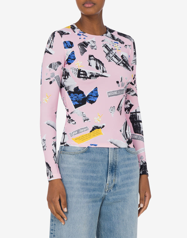 Lycra T-shirt Punk Print Pink Moschino Jeans 1