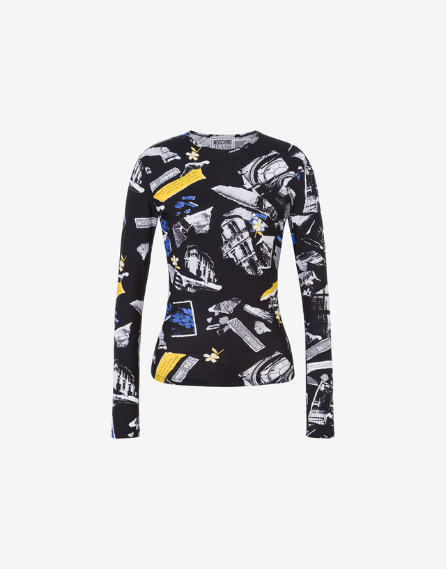 Lycra T-shirt Punk Print Black Moschino Jeans 0
