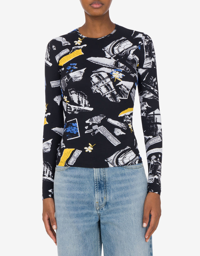 Lycra T-shirt Punk Print Black Moschino Jeans 1