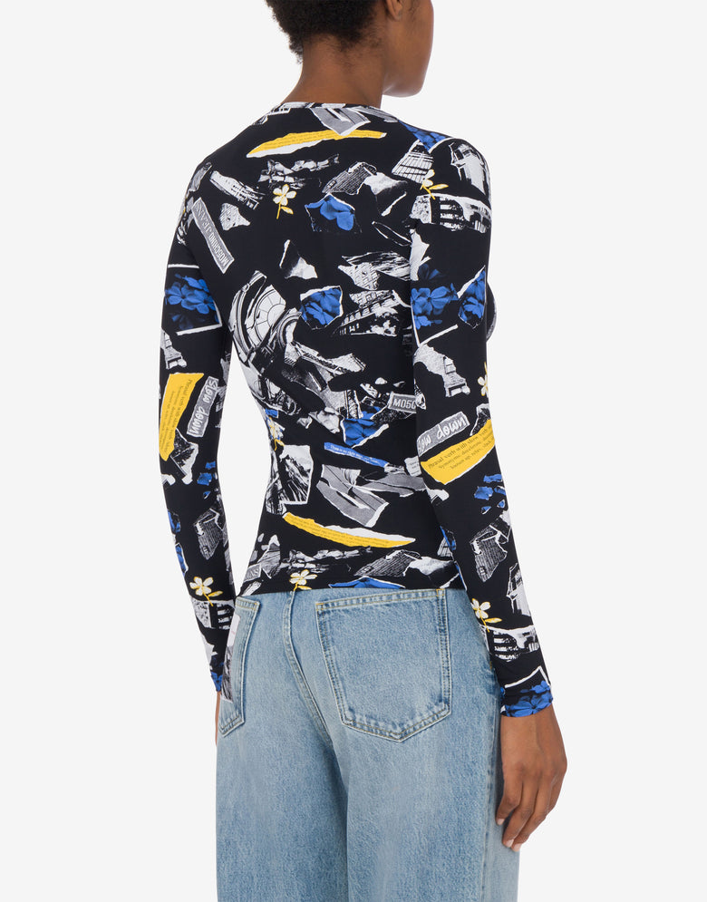Lycra T-shirt Punk Print Black Moschino Jeans 2