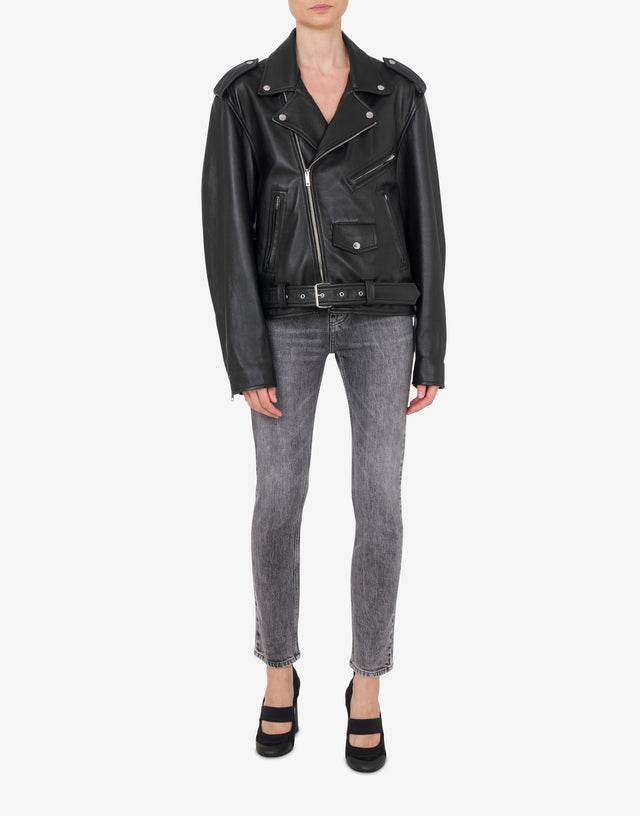 Biker en cuir Punk Print Noir Moschino Jeans 1