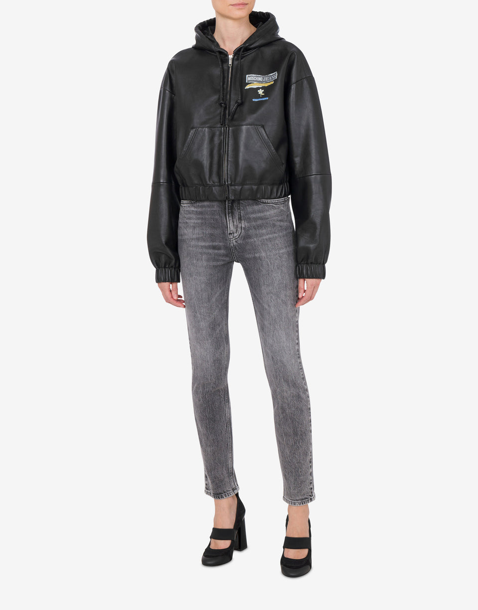 Leder-Bomber Punk Print Schwarz Moschino Jeans 1