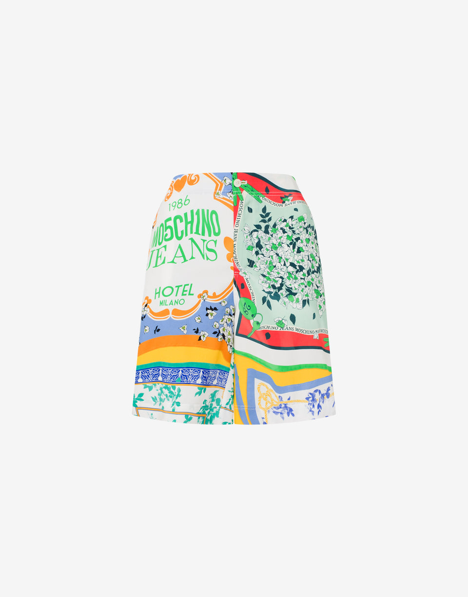 围巾印花绉褶百慕大短裤 彩色 Moschino Jeans 0