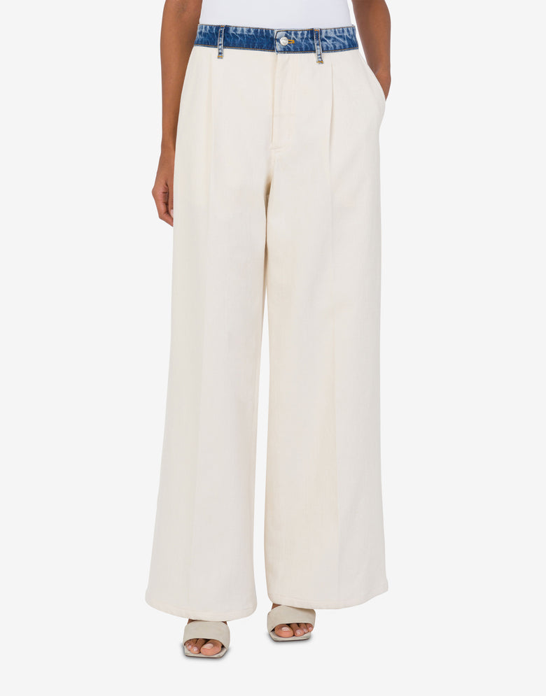 Textured stretch cotton pants Ivory Moschino Jeans 1