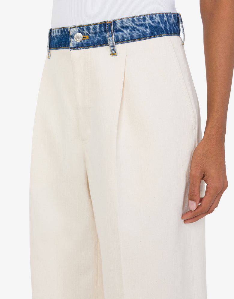 Textured stretch cotton pants Ivory Moschino Jeans 3