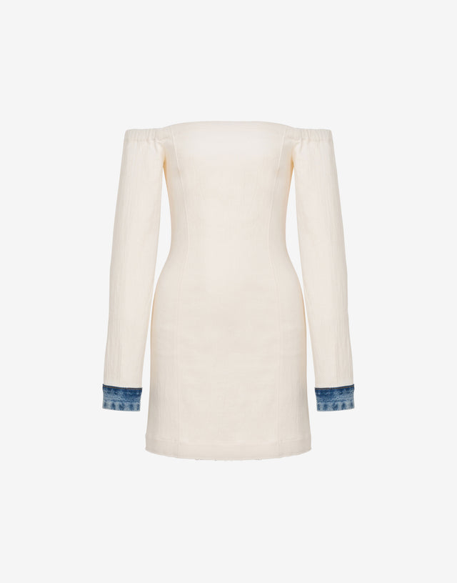 Dress in stretch cotton Denim Details Ivory Moschino Jeans 0