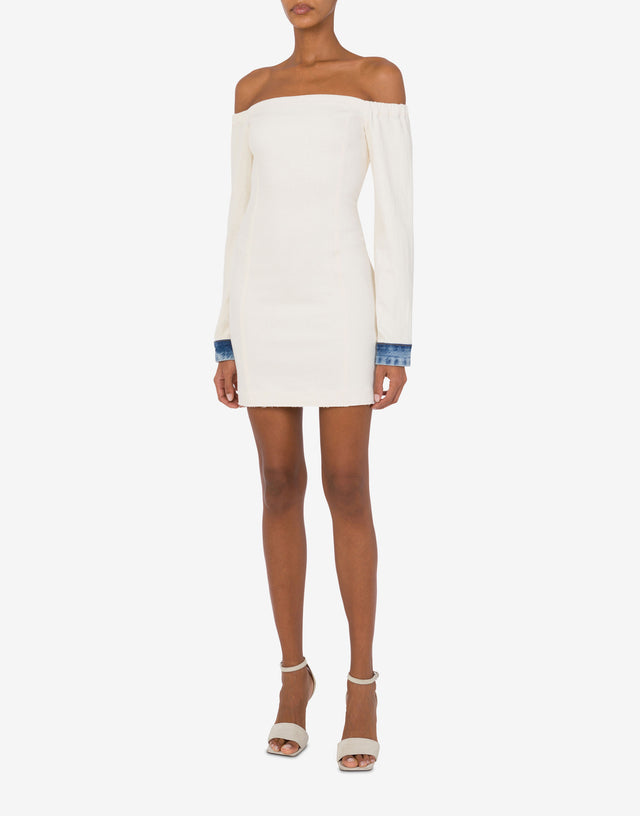 Dress in stretch cotton Denim Details Ivory Moschino Jeans 1