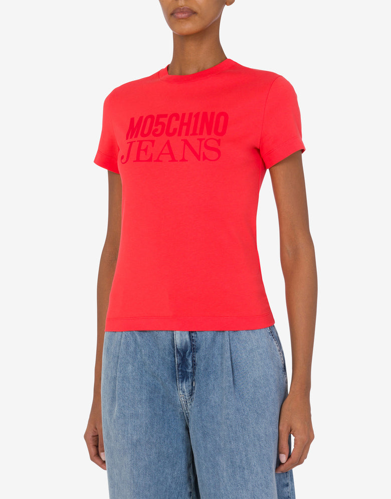 T-shirt in jersey con logo Rosso Moschino Jeans 1