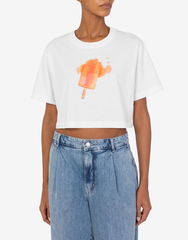 Cropped jersey T-shirt Ice Cream White Moschino Jeans 1
