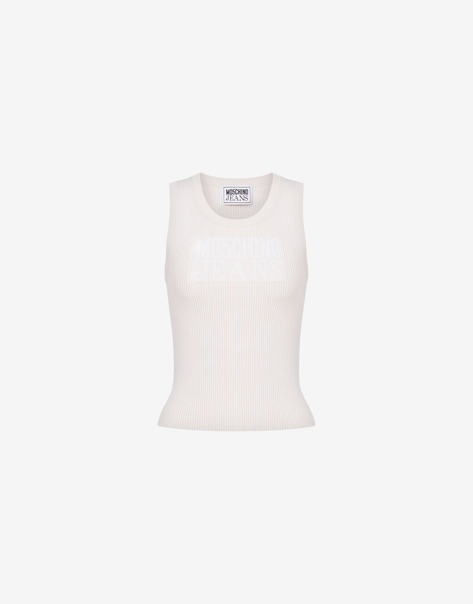 Stretch viscose tank top with logo Ivory Moschino Jeans 0