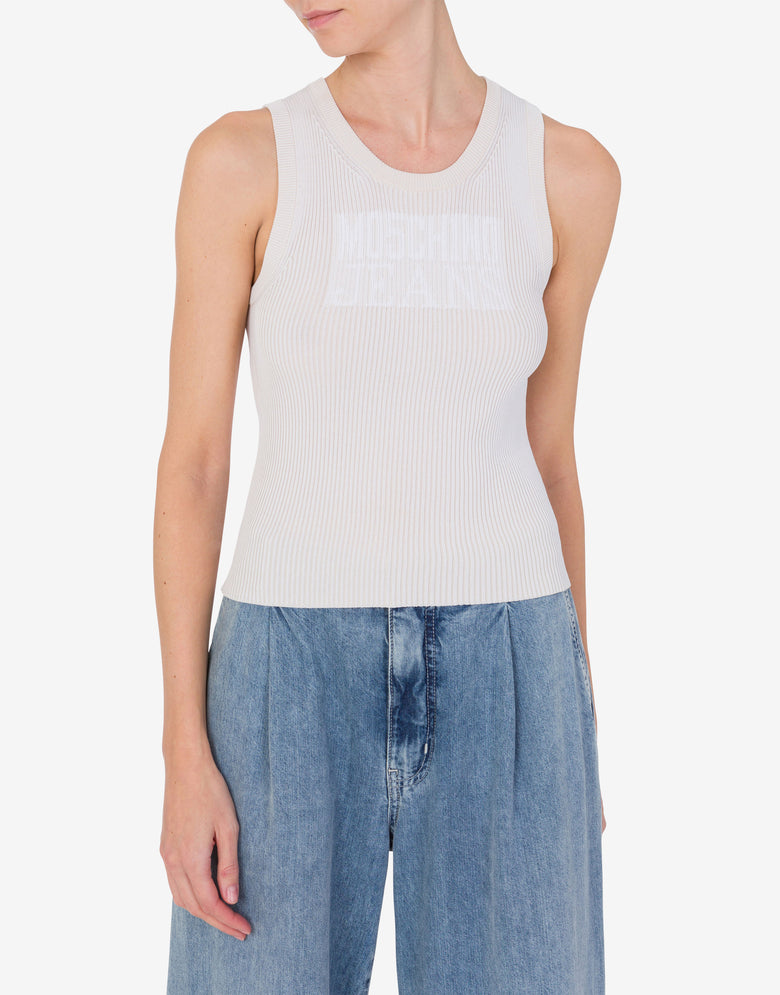 Stretch viscose tank top with logo Ivory Moschino Jeans 1