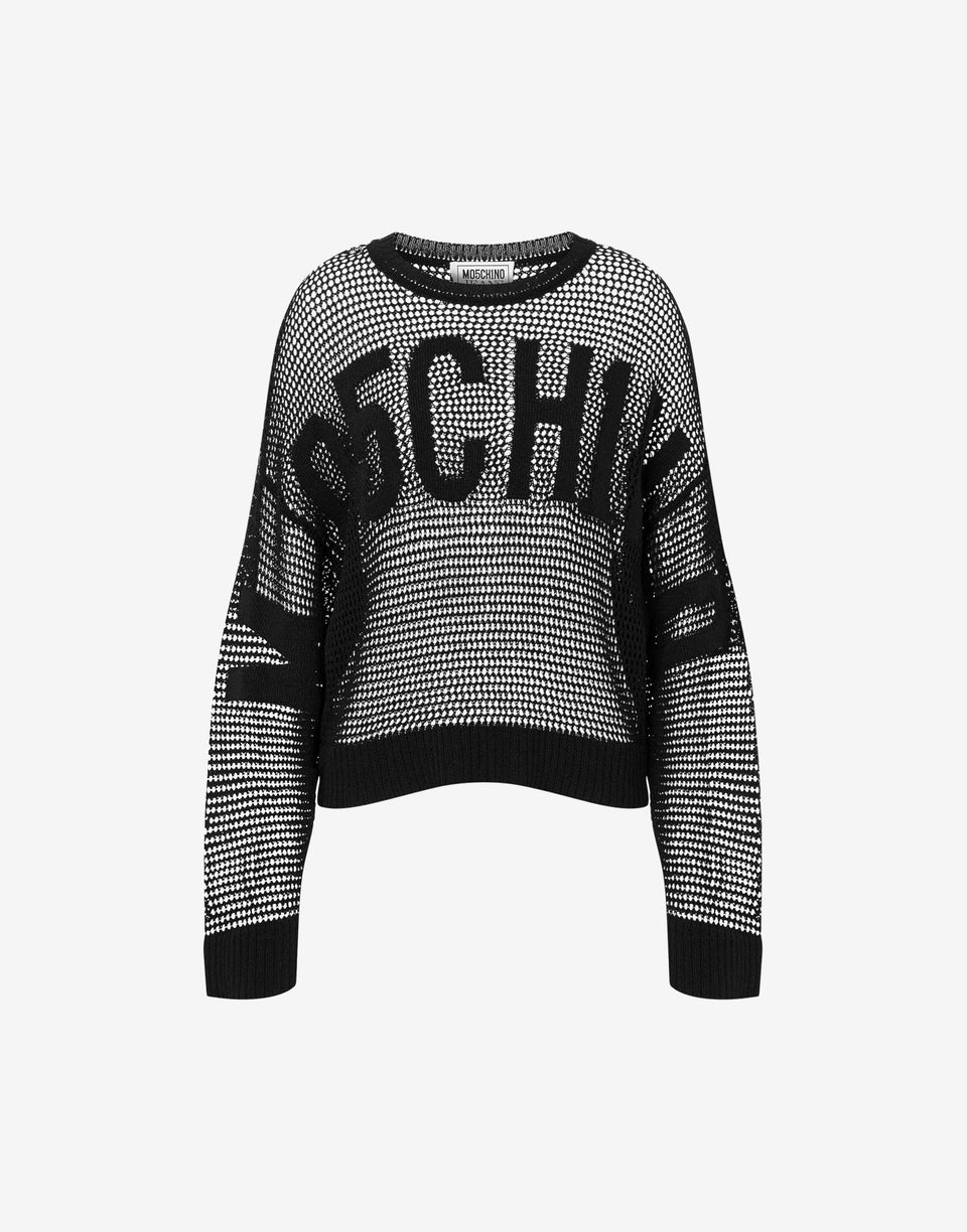 Twisted shiny knit pullover Maxi Logo Black Moschino Jeans 0