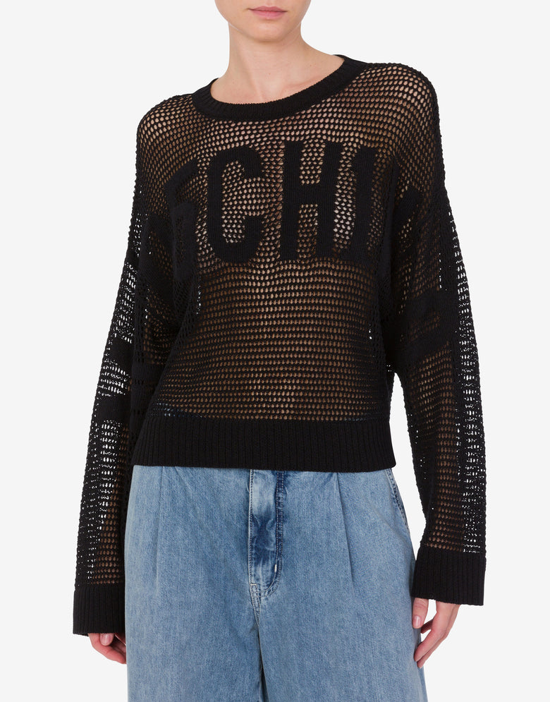 Twisted shiny knit pullover Maxi Logo Black Moschino Jeans 1
