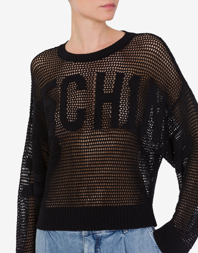 Twisted shiny knit pullover Maxi Logo Black Moschino Jeans 3