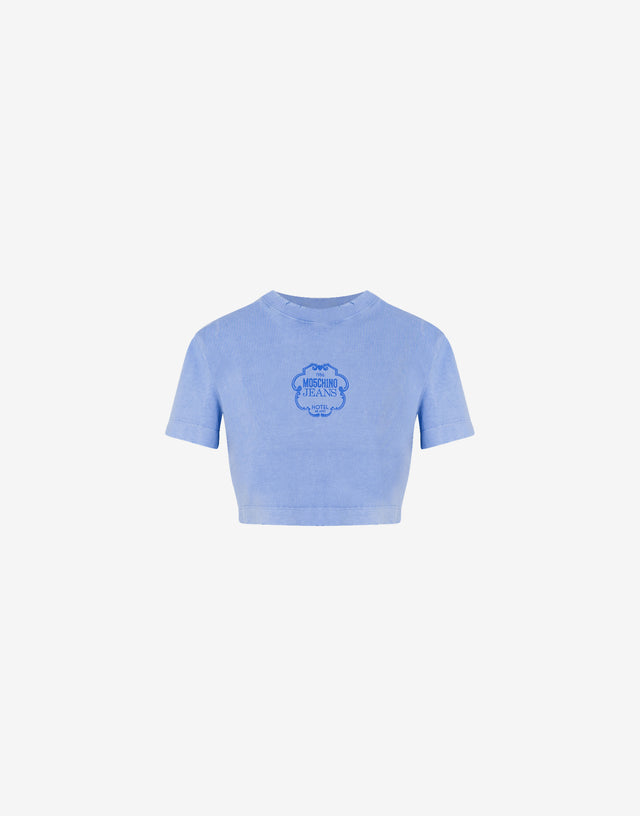 Cropped jersey T-shirt with logo Azure Moschino Jeans 0
