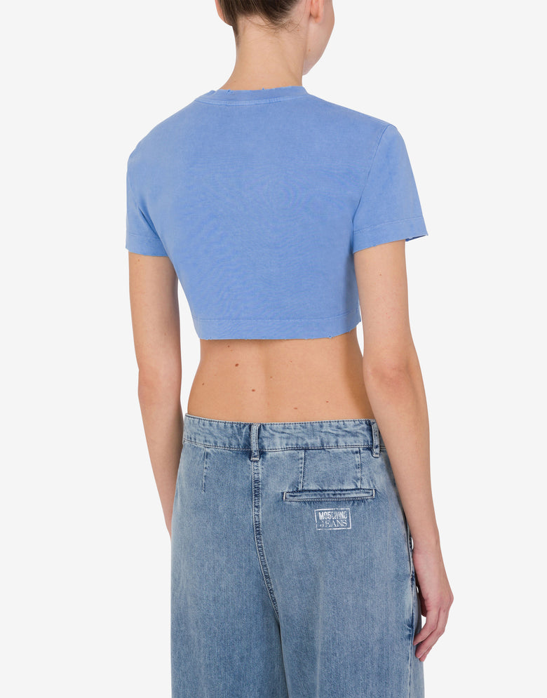 T-shirt cropped in jersey con logo Azzurro Moschino Jeans 2