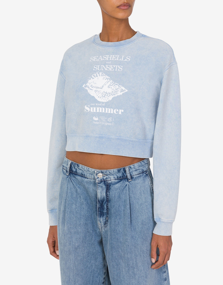 Felpa cropped in cotone con stampa Azzurro Moschino Jeans 1