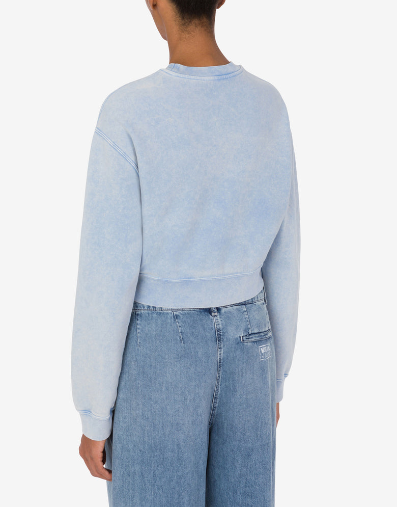 Felpa cropped in cotone con stampa Azzurro Moschino Jeans 2