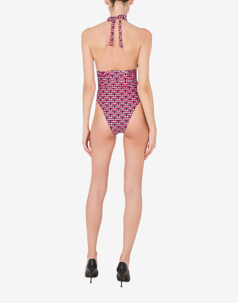 M Print One-piece Swimsuit Dark blue Moschino 2
