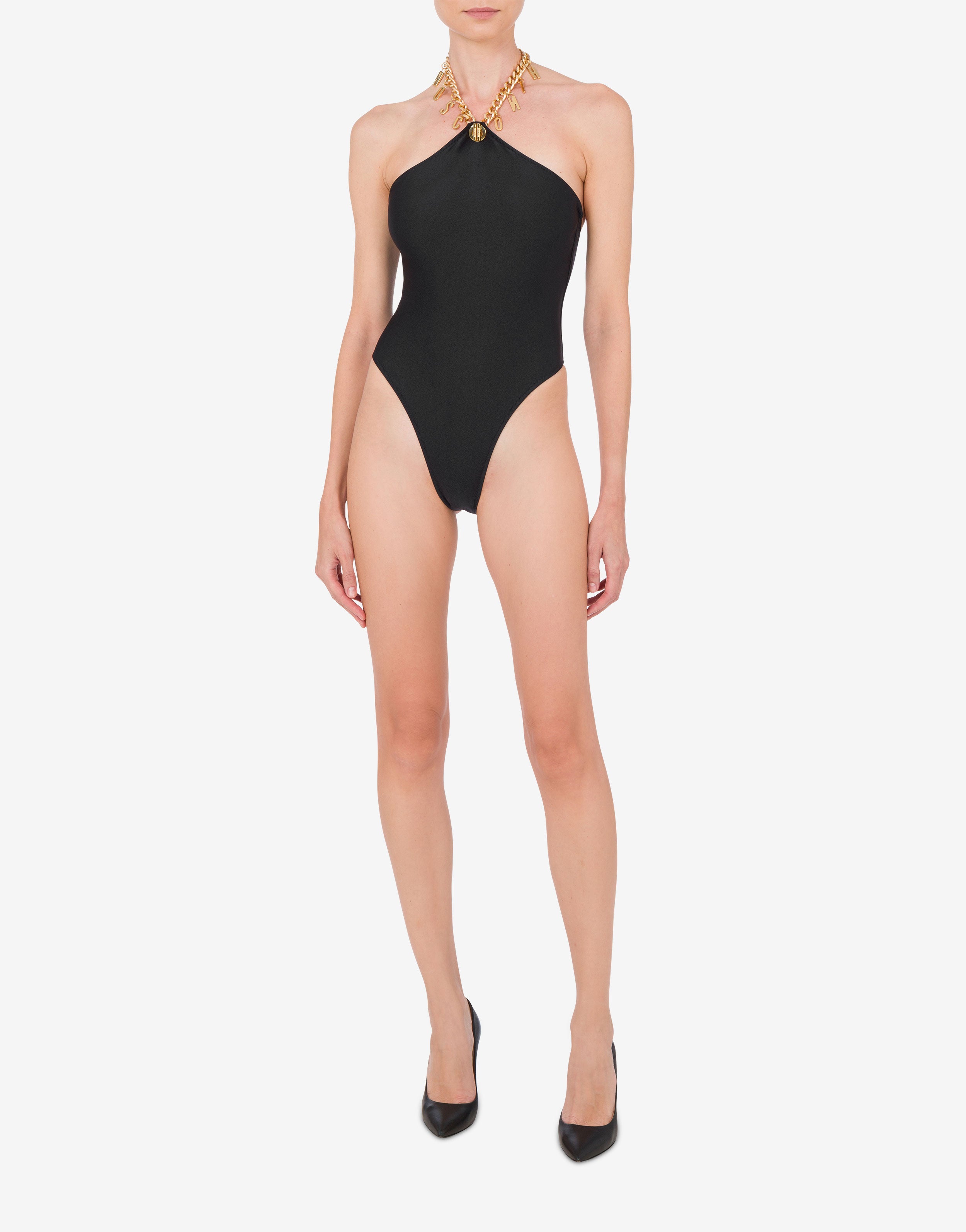 ワンピース水着 MOSCHINO COUTURE Woman Swimsuit Black 42040575 1555 Lettering Charm One-piece Swimsuit | Moschino