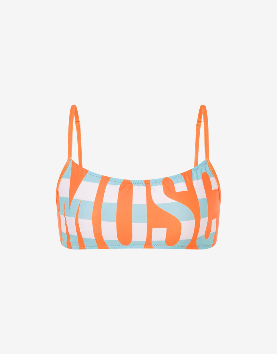 Striped Lettering Logo Bandeau Bikini Top Orange Moschino 0