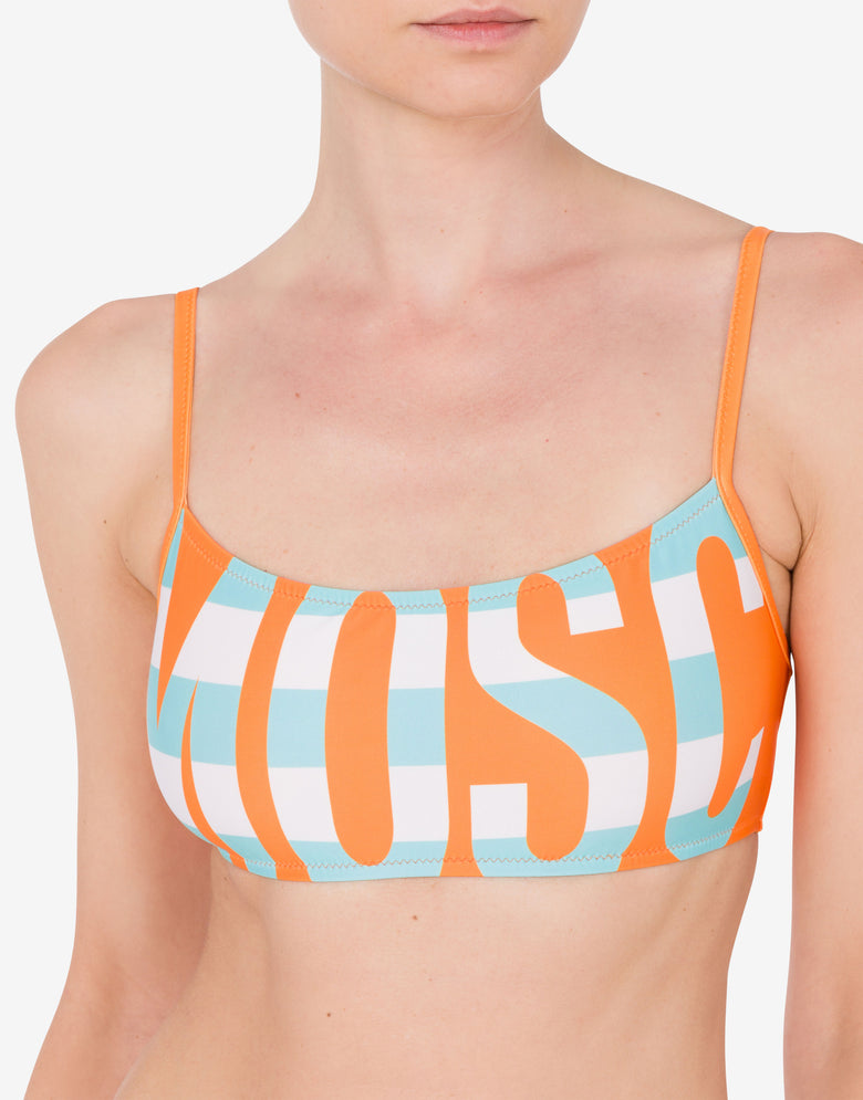 Striped Lettering Logo Bandeau Bikini Top Orange Moschino 3