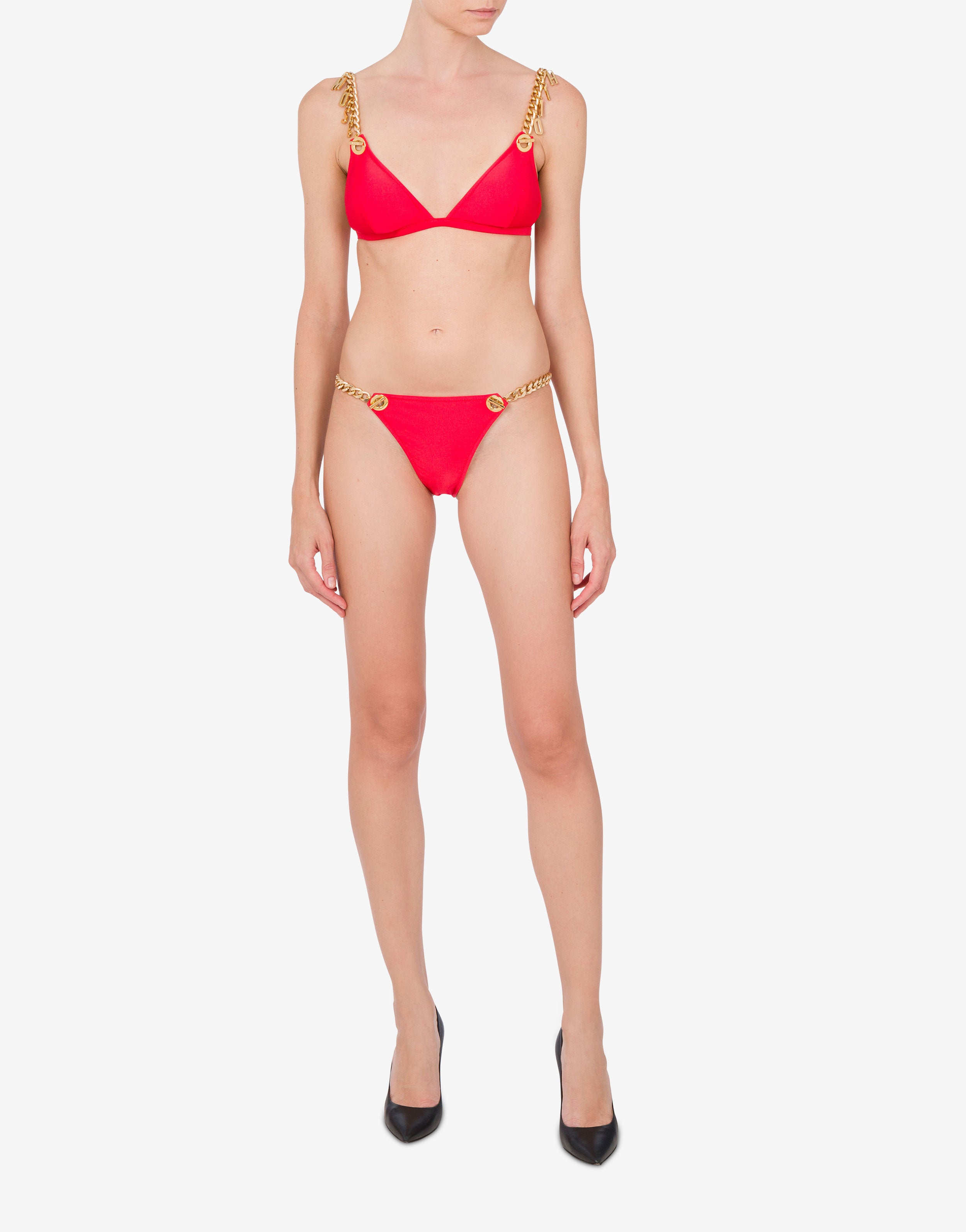 Moschino おしゃれなロゴ アクセント トライアングルビキニ 水着 Lettering Charm Triangle Bikini Top | Moschino