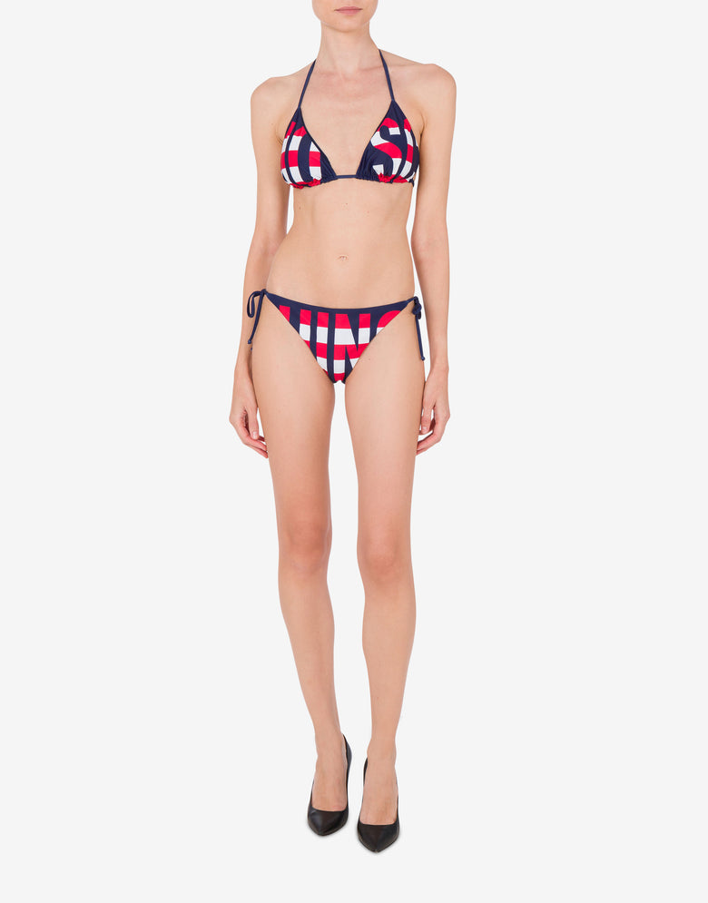 Striped Lettering Logo Swim Briefs with Laces Dark blue Moschino 1
