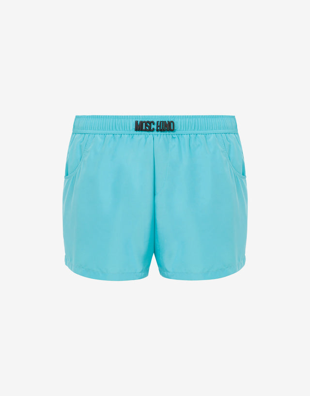 尼龙沙滩四角裤 黑色字母图案 蔚蓝色 Moschino 0