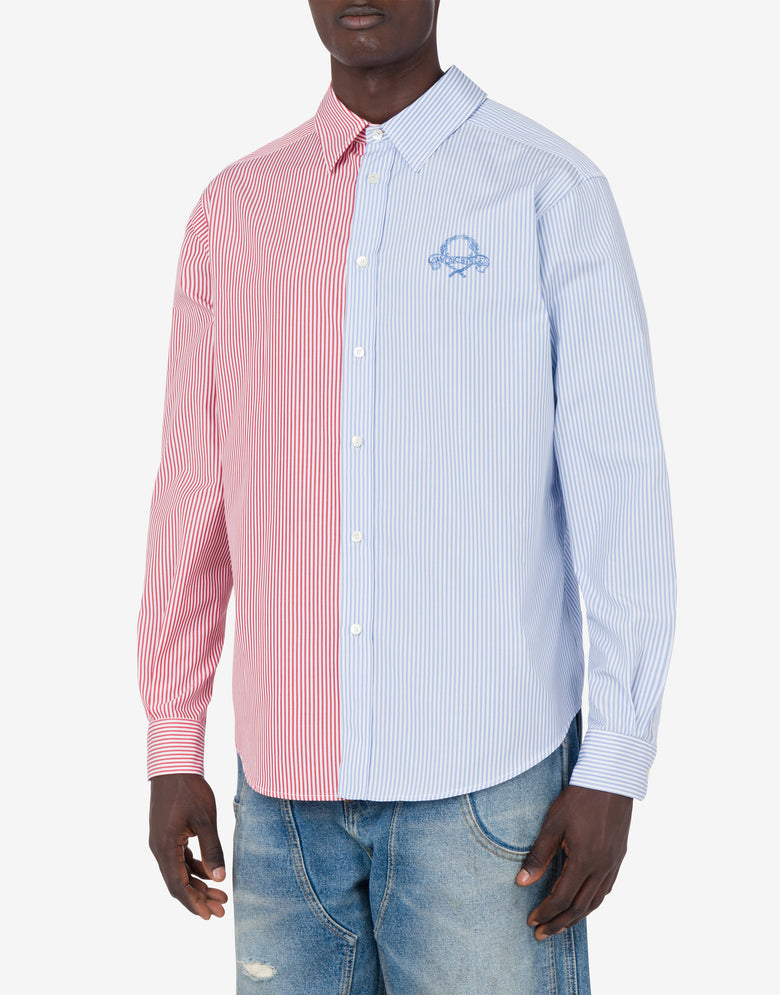 Striped Poplin Shirt Laurel Crown Logo Azure Moschino 1