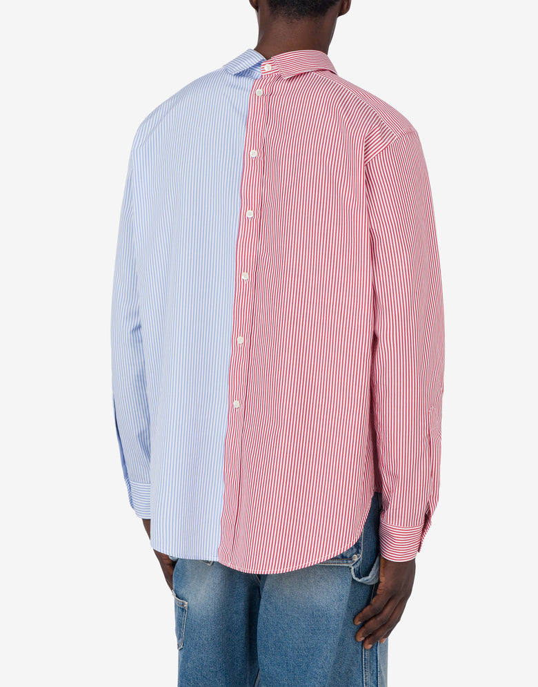 Striped Poplin Shirt Laurel Crown Logo Azure Moschino 2