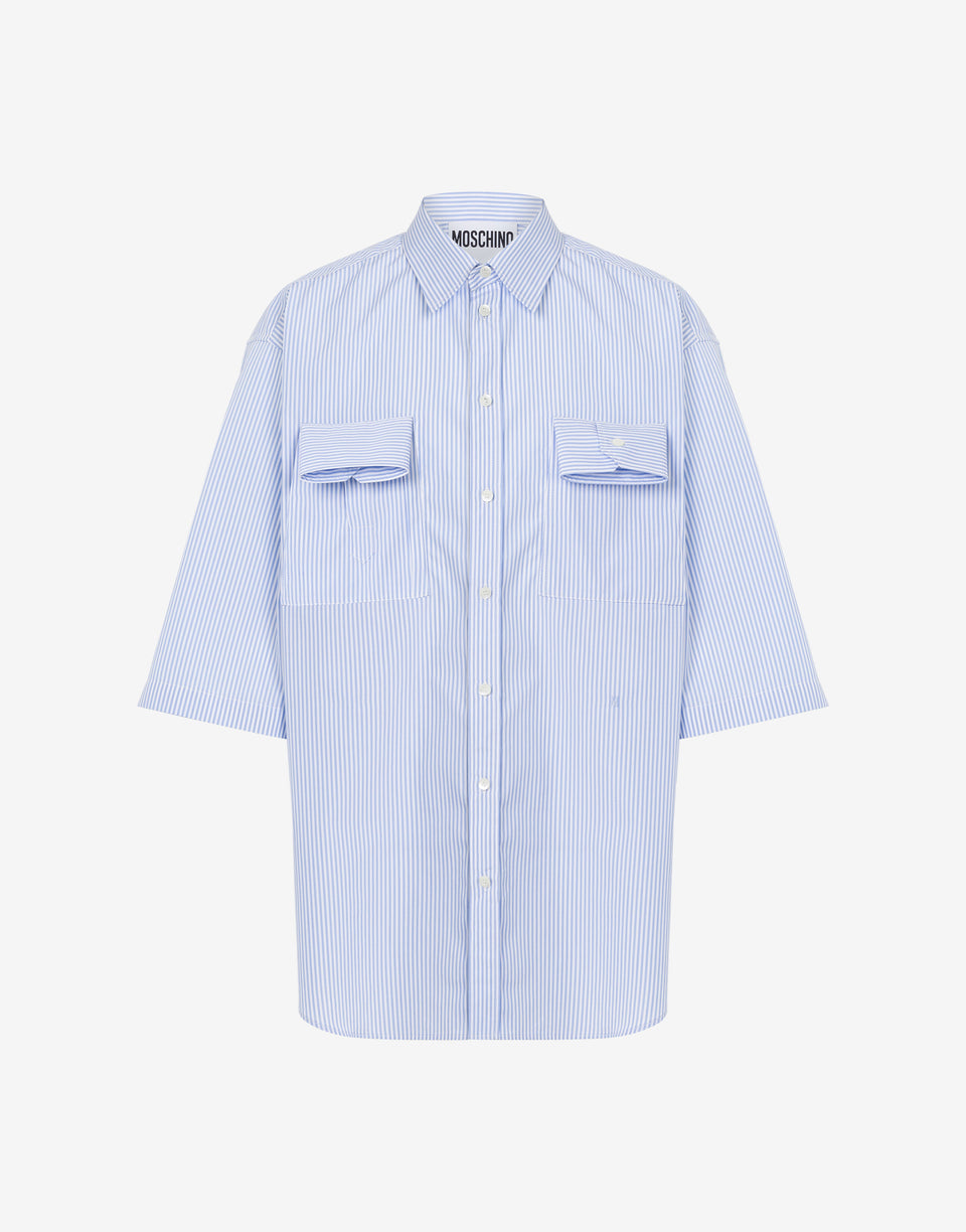 Chemise en popeline rayée Détails des poignets Bleu clair Moschino 0
