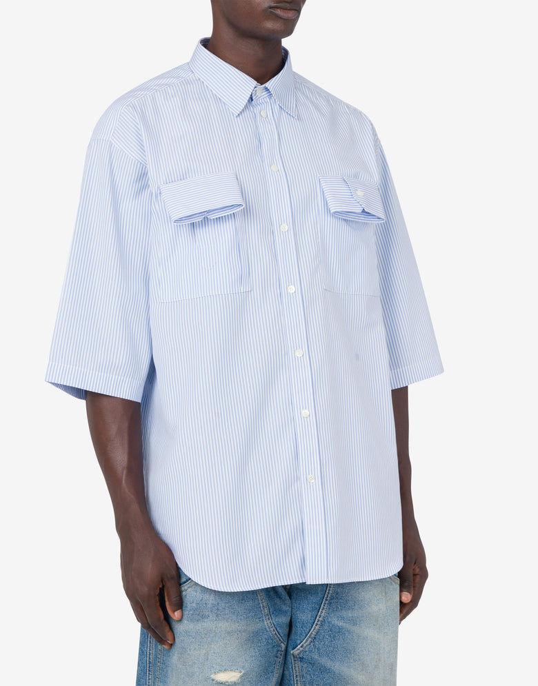 Chemise en popeline rayée Détails des poignets Bleu clair Moschino 1