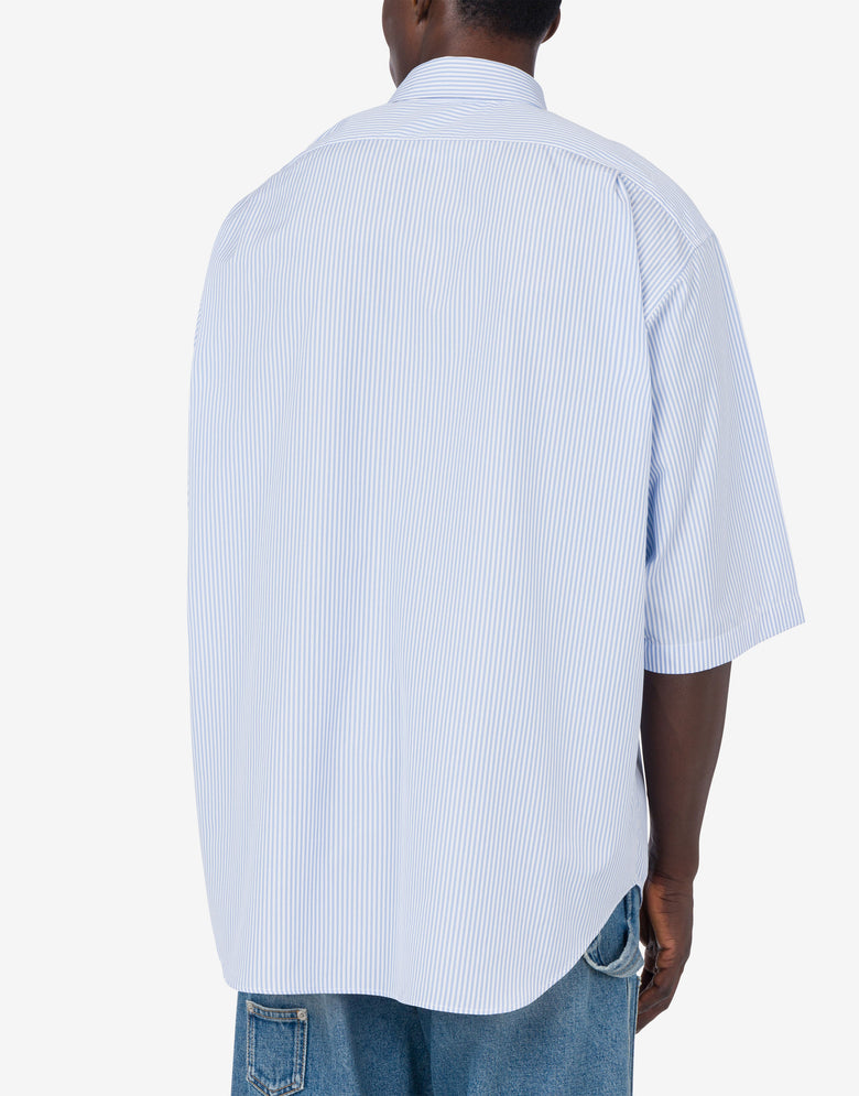 Chemise en popeline rayée Détails des poignets Bleu clair Moschino 2