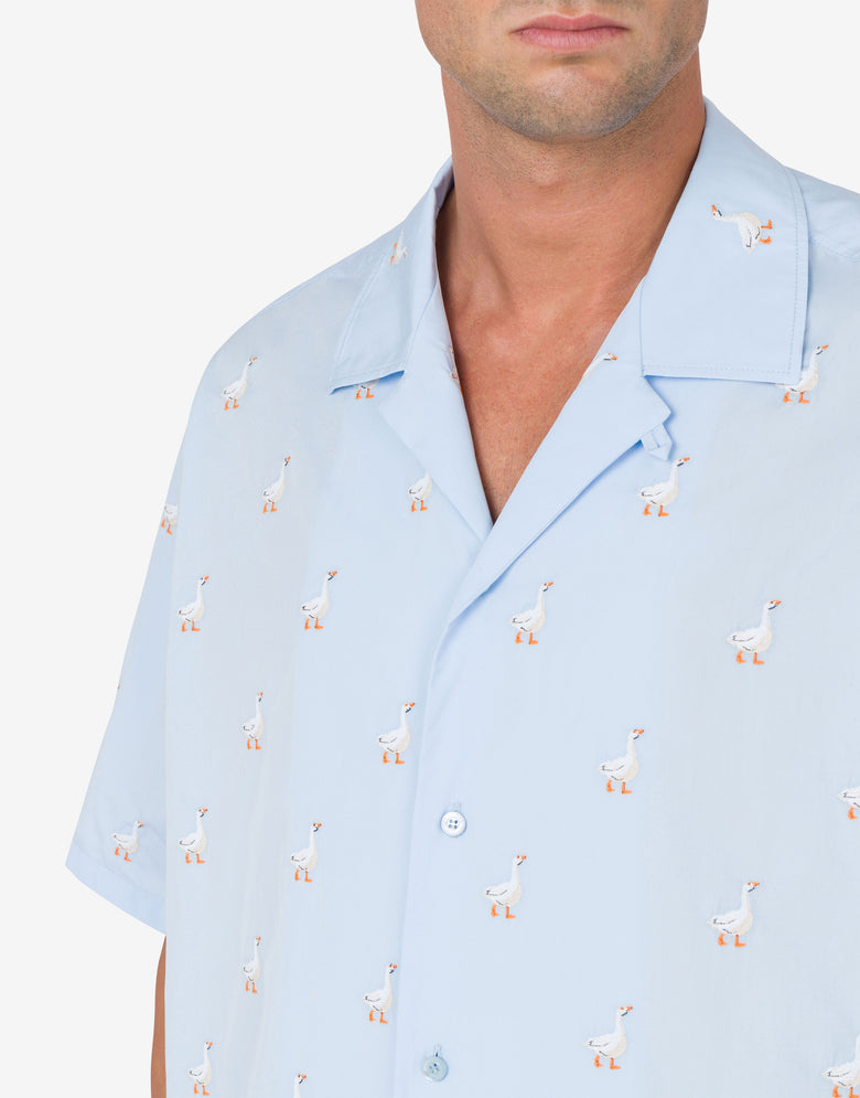 Popeline-Hemd Allover Goose Hellblau Moschino 3