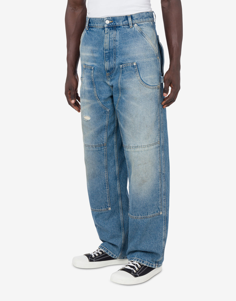 Pantalone in denim Laurel Crown Logo Blu Denim Moschino 1